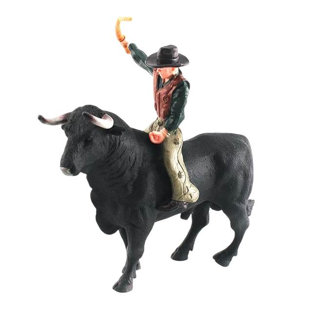 Hand Painted Bull with Rider Figurines Model Educational Toy Decor Realistic Detailed Action Figures for Toddlers Kids
