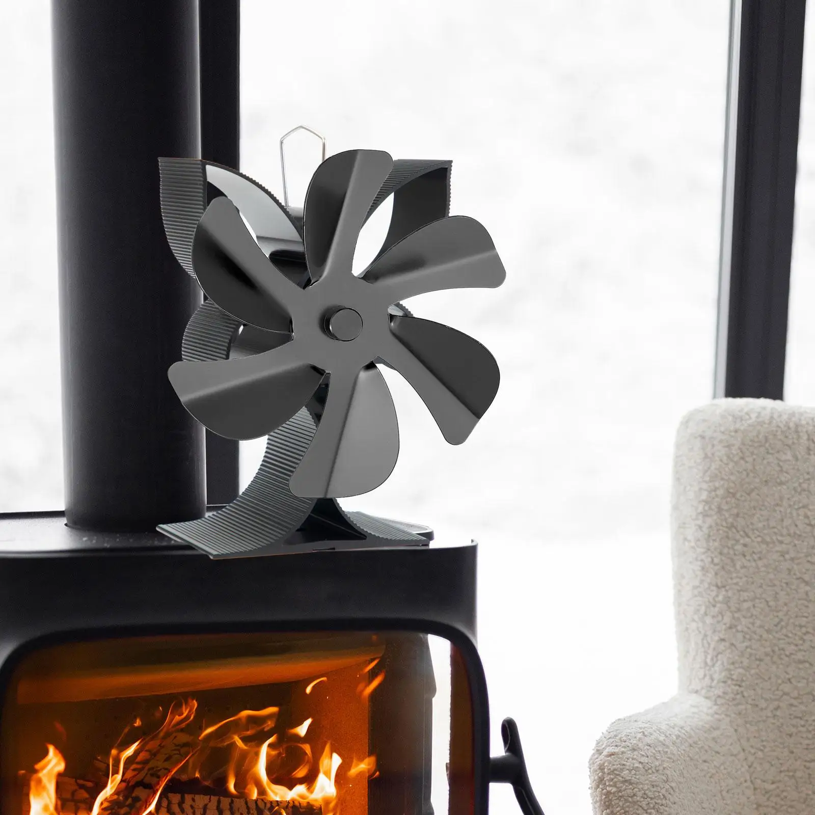 Xmas Logs Burner Heat Powered Fireplace Fan Multifunctional Black Color