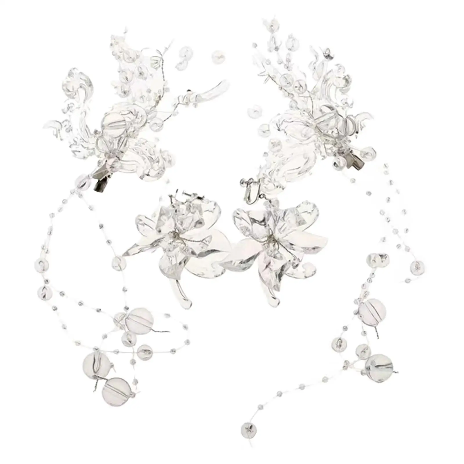  Hair Pins and Earrings Set Rhinestone Bridal Hair Clips Pins for Bride Bridesmaids Women (Silver)
