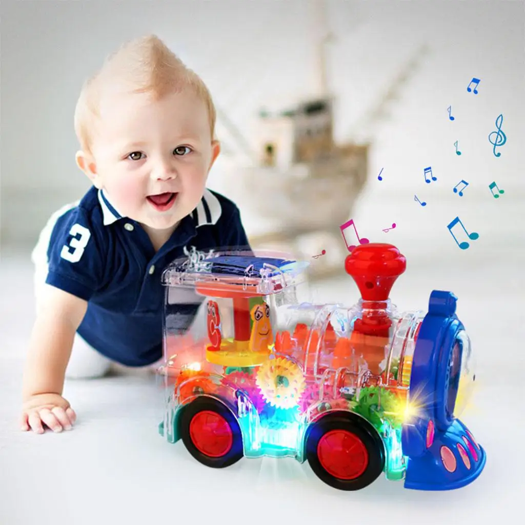 Colorful Electric Train Toy Transparent Gear Effect Toy for Children Boys