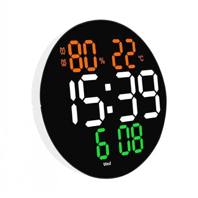 Digital Wall Clock Dual Alarms Indoor Temperature Humidity Adjustable Brightness Electronic Clocks for Elderly Adults Kitchen