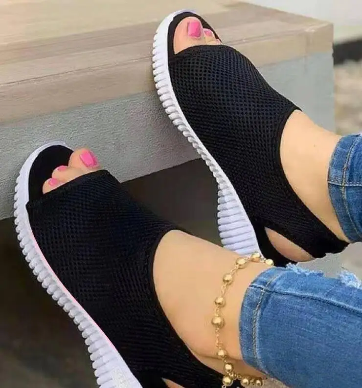 wedge heels for women Summer Women Shoes 2022 Mesh Fish Platform Shoes Women's Closed Toe Wedge Sandals Ladies Light Casual Sandals Zapatillas Muje strappy wedge sandals