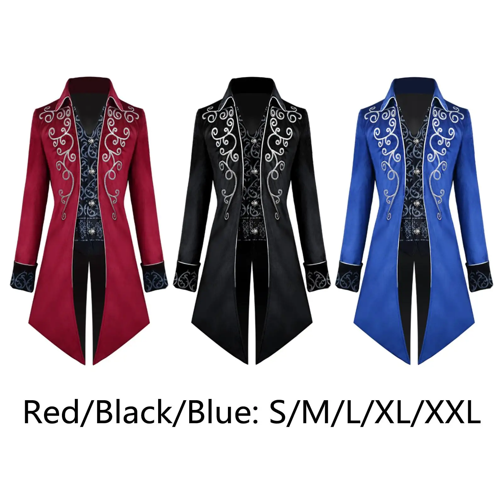 Male Lady Medieval Gothic Tailcoat  Steampunk Lapel Long Coat Trench Coat Jacket for Viking Cosplay Party Halloween Stage