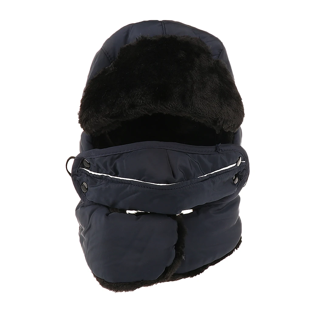 Mens Ladies Trapper Plain Russian Winter Warm Hat Cap With Mask