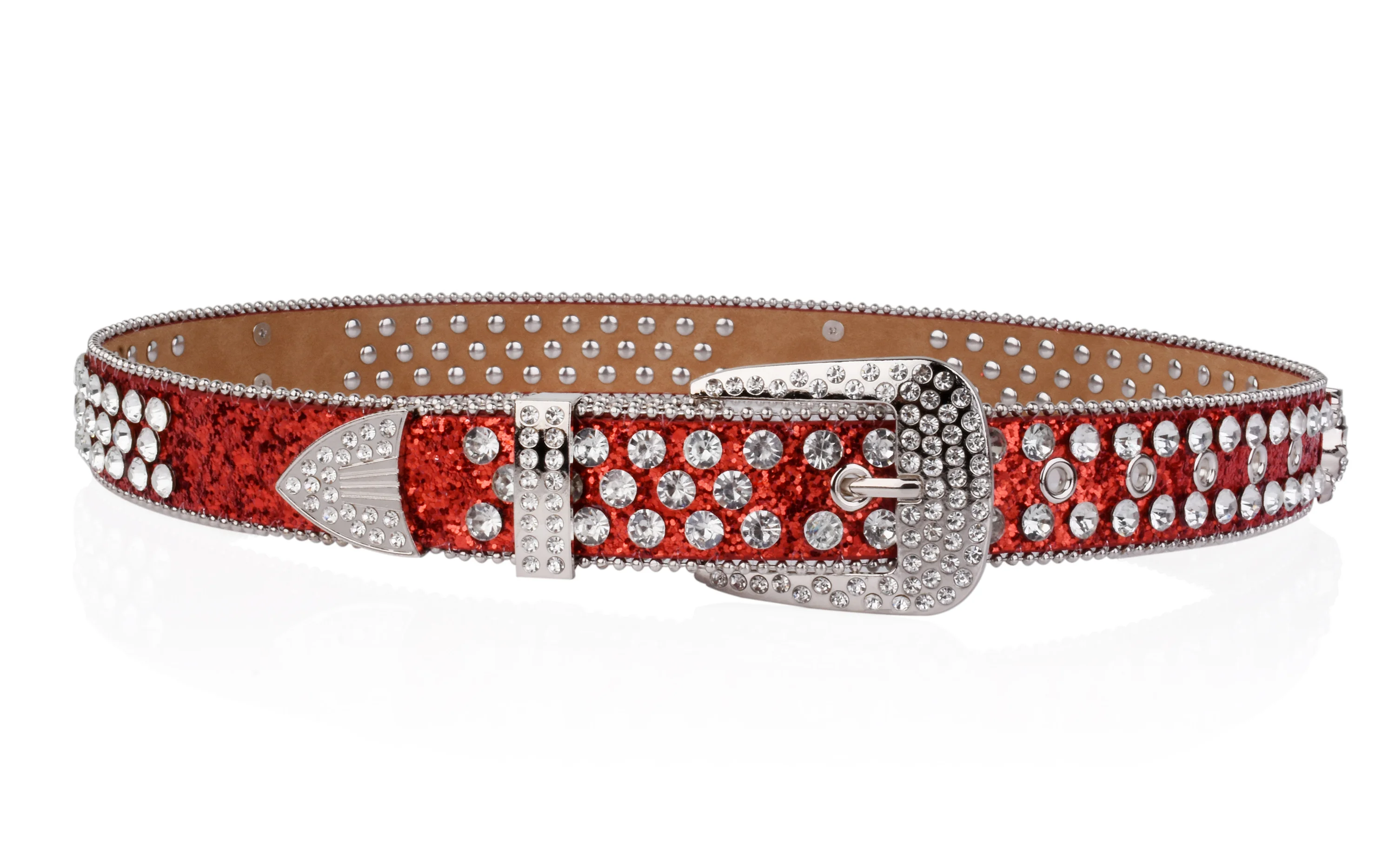 Strass Schädel Nieten Gürtel Blau & Rot Glitter PU Gürtel Hip Hop Jeans Hosen Gürtel Punk Cowboy Cowgirl Gürtel für Frauen Männer – Detail 7