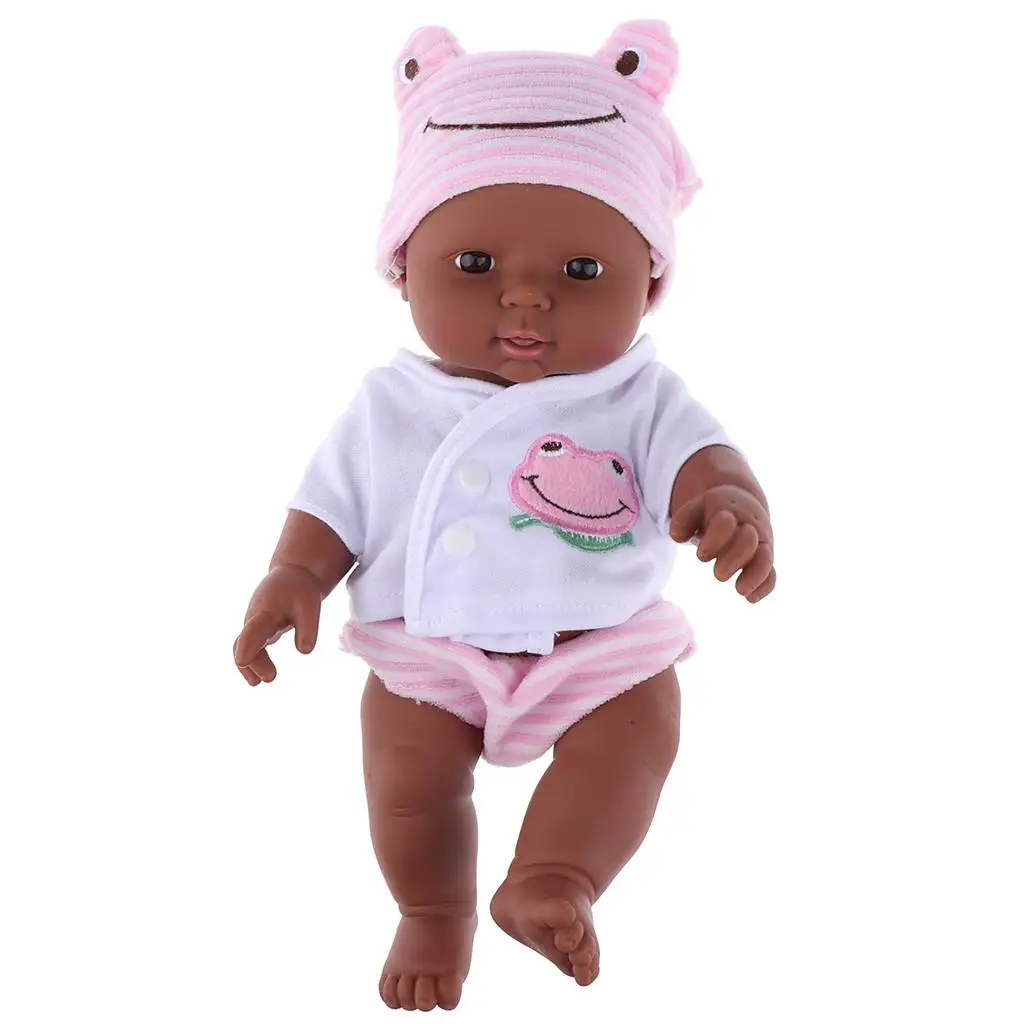 30cm Real Life Newborn Doll Vinyl African Newborn Infant In Clothes Pink