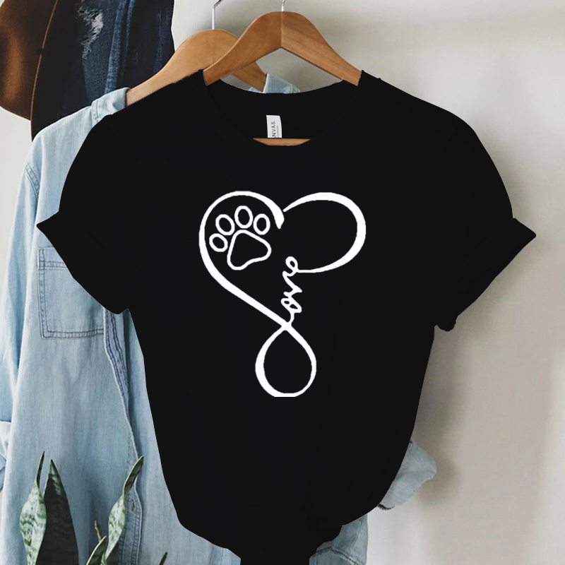 T-shirt manches courtes pour femmes, vêtements d'été, joli dessin animé patte de chien, amour, cœur, imprimé graphique, ample, fille, Y2k, Love Heart532_voghion.com