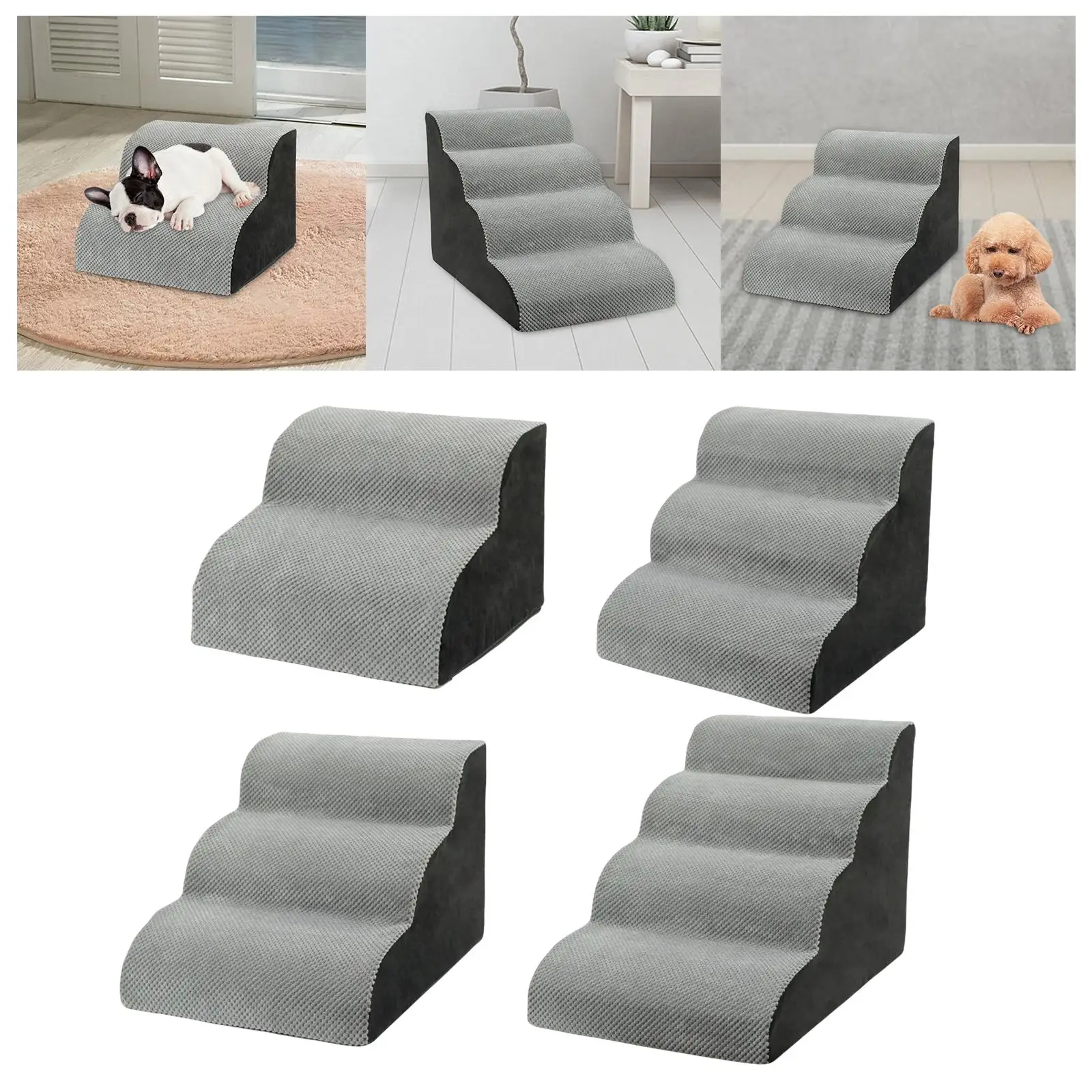 Comfortable Dog Stairs Pet Ramp Ladder Climbing up Portable with Detachable Cover Wide Dog Bed Stairs Pet Supplies Couch Bed