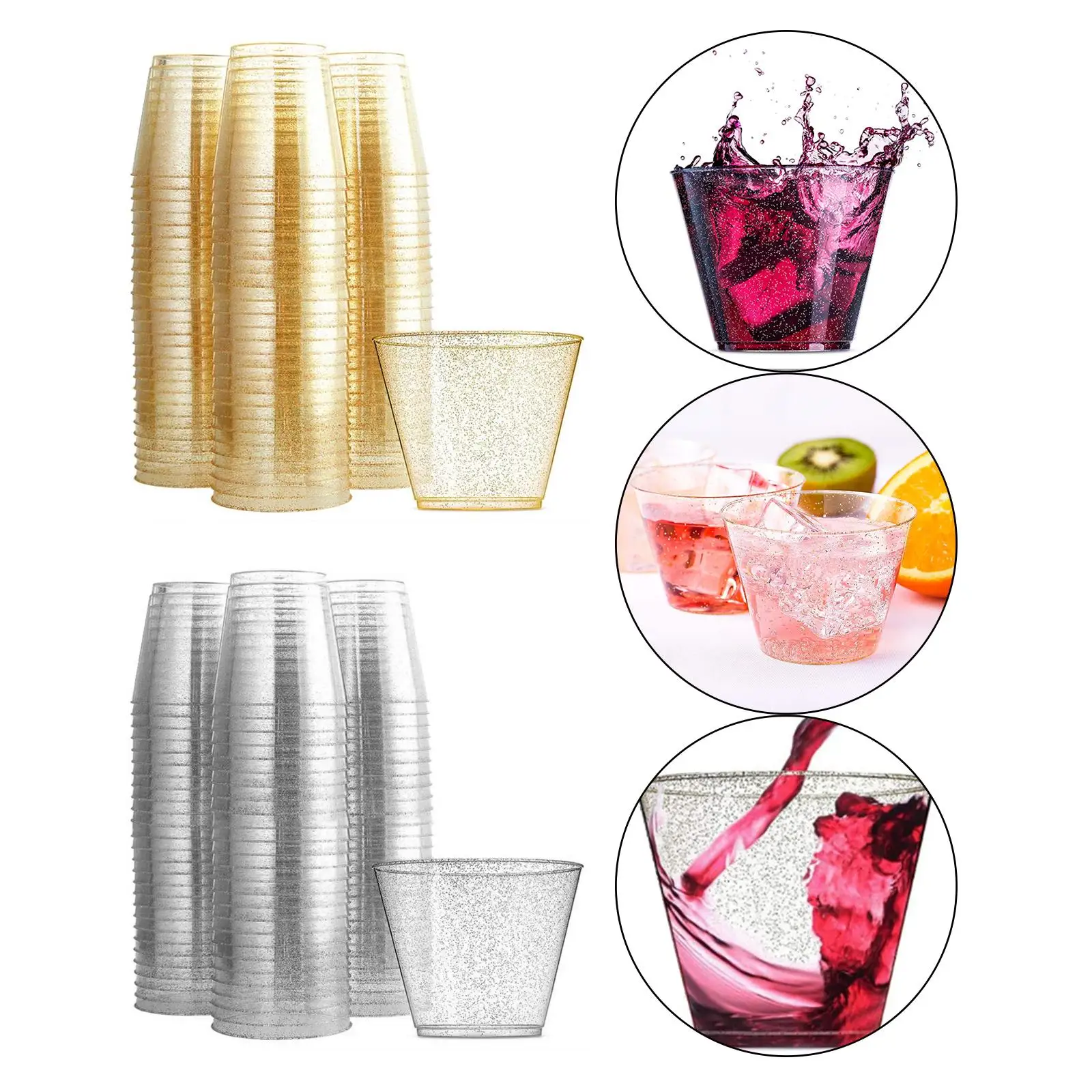 30Pcs Glitter  Cups Tumblers 9 oz Old Fashioned  cocktail glass Disposable Wine Glasses for Party Birthday Wedding Decoration