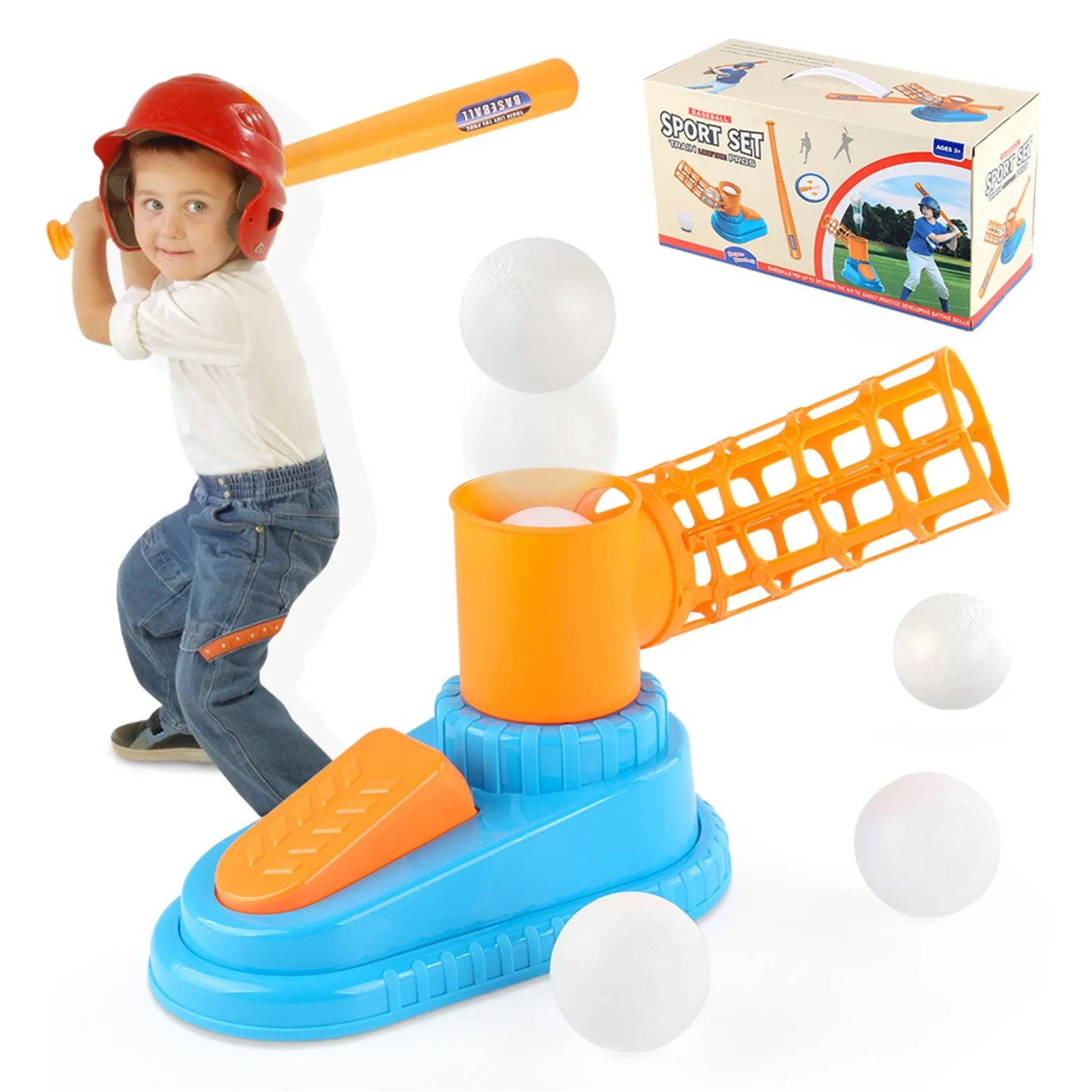 Set Baseball Entraînement pour Enfants Ensemble Jouets de Formation Baseball Lanceur Automatique avec Batte et Balle Baseball pour Jeux Extérieur ou Intérieur Sports 