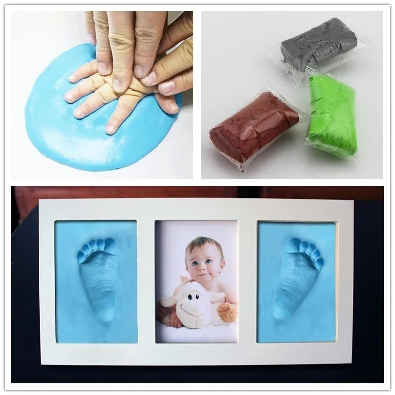 2Pcs Baby Care Air Drying Soft Clay Baby Handprint Footprint Imprint Kit Casting Parent-Child Hand Inkpad Fingerprint Kids Toys souvenirs for a newborn baby boy
