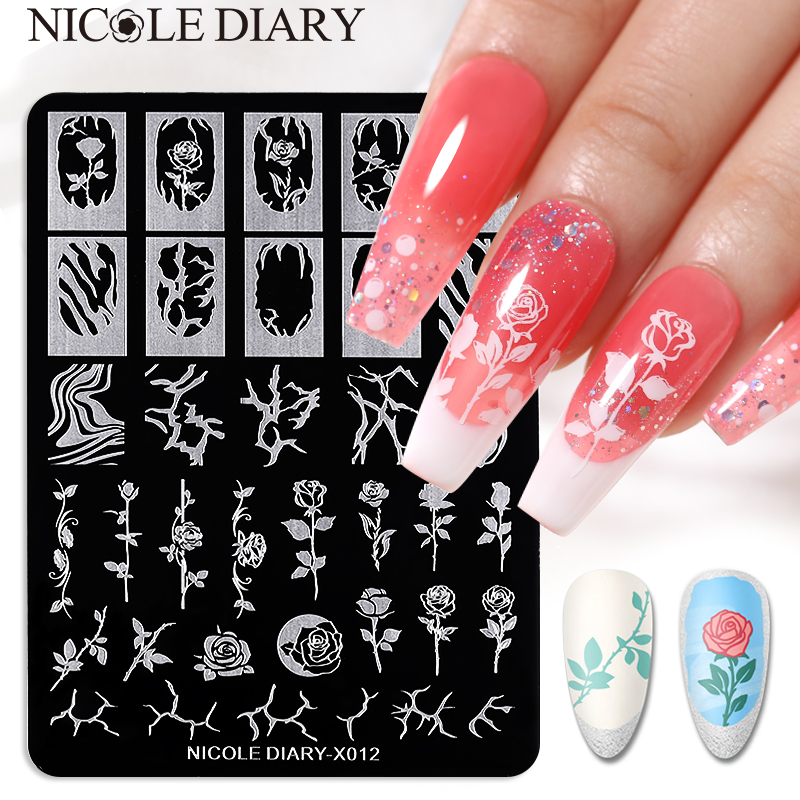 Description Picture 2 of itemNICOLE DIARY French Flower Leaves Nail Art Stamping Plates Geometry Wave Line Drawing Templates Nail Stamp Mold Stencil Tool DIY