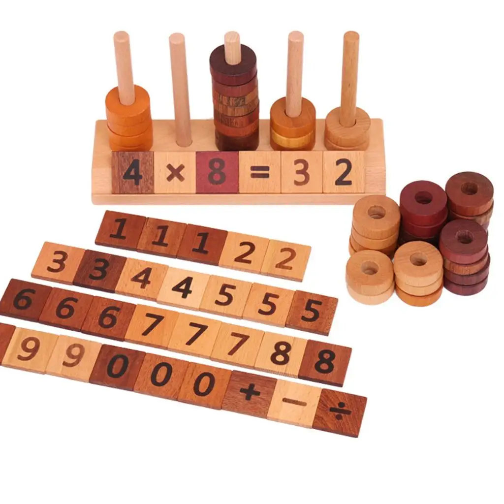 76pcs Wooden Montessori Numbers Counting & Calculating Mathematics Blocks Children Kids Math  Activity