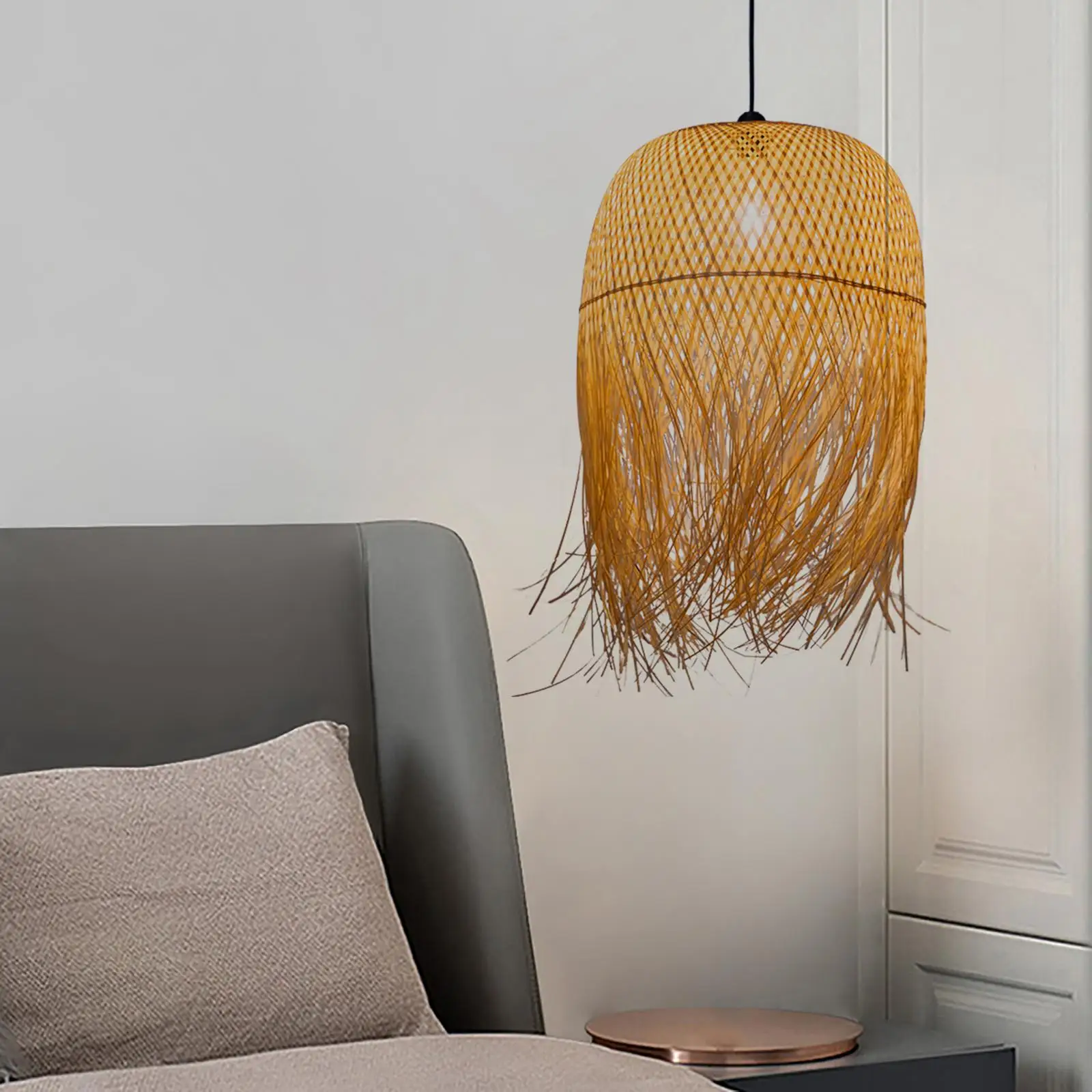 Hand Woven Bamboo Pendant Light Decorative Hanging for Apartment Hotel