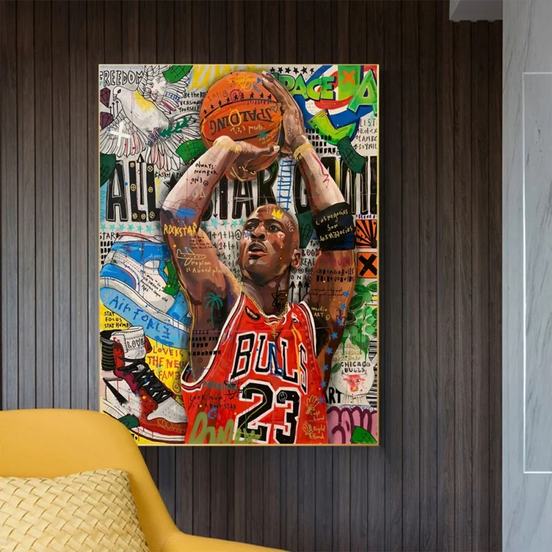 Pop Mural Modern Home Decor Canvas Painting Print Living Room Decoration Street Graffiti Basketball Celebrities Wall Art Poster