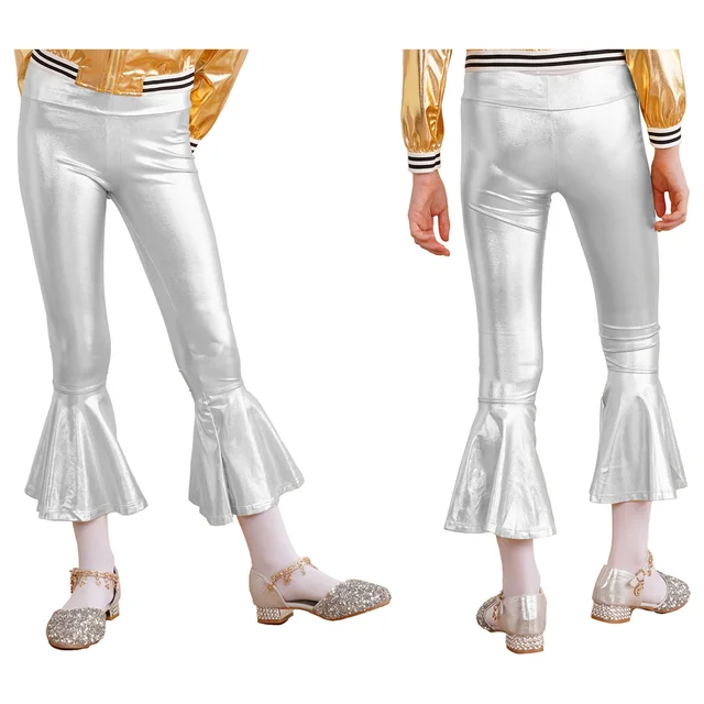 Aislor Men's Shiny Metallic 70s Vintage Disco Pants Bell Bottom Flared Dude  Long Pants Trousers 