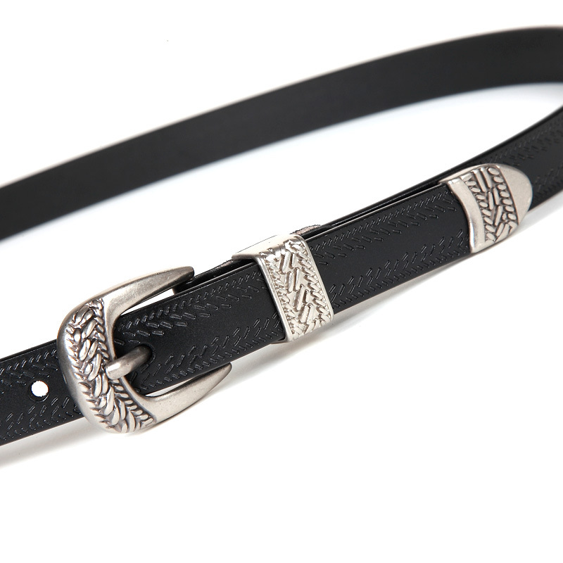 Neue Mode Frauen Dame Vintage Boho Metall Leder Doppel Schnalle Taille Gürtel Bund frauen Echt Leder Rindsleder Gürtel 1,8 cm – Detail 4