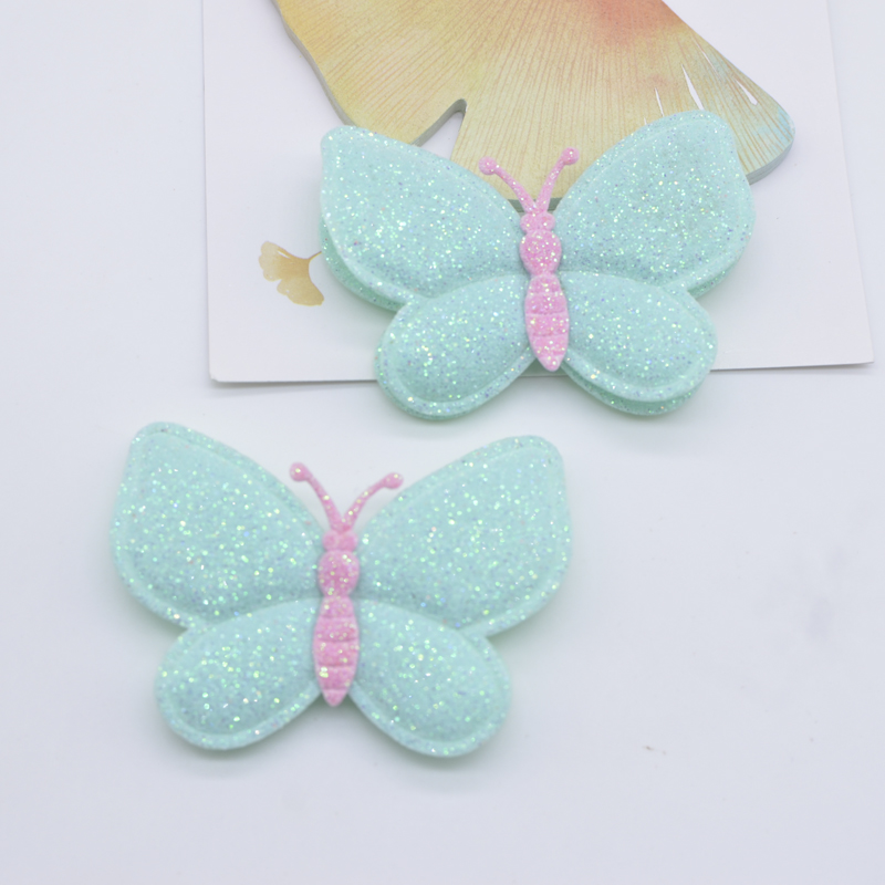 12 Stücke 60*45mm Glitter Leder Doppel Schmetterling Applikationen für DIY Kleidung Hut Schuhe Nähen Patches Kopfbedeckung Haarspangen Bogen Dekor – Detail 4