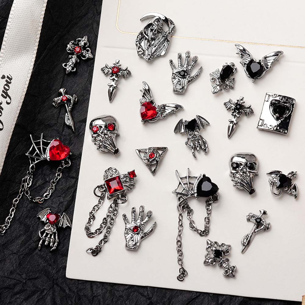 Best of 10Pcs Gothic Punk Style Nail Art Charms 3D Heart Cross Halloween Skull Love Chain Pendant Design Nail Decoration Accessories Reviews & Tips