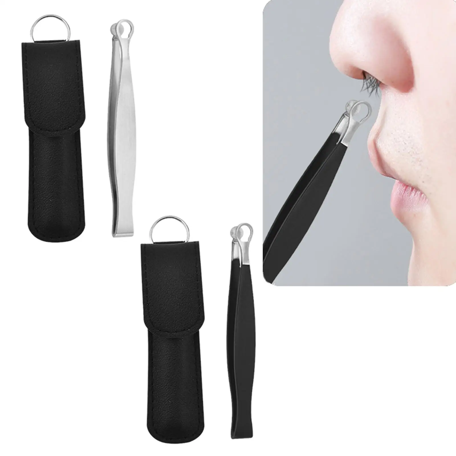Nose Hair Tweezers Round Head Travel Size W/ PU Carrying Case Eyebrow Tweezers for Nose Cleaning Nose Trimming Body Women Men