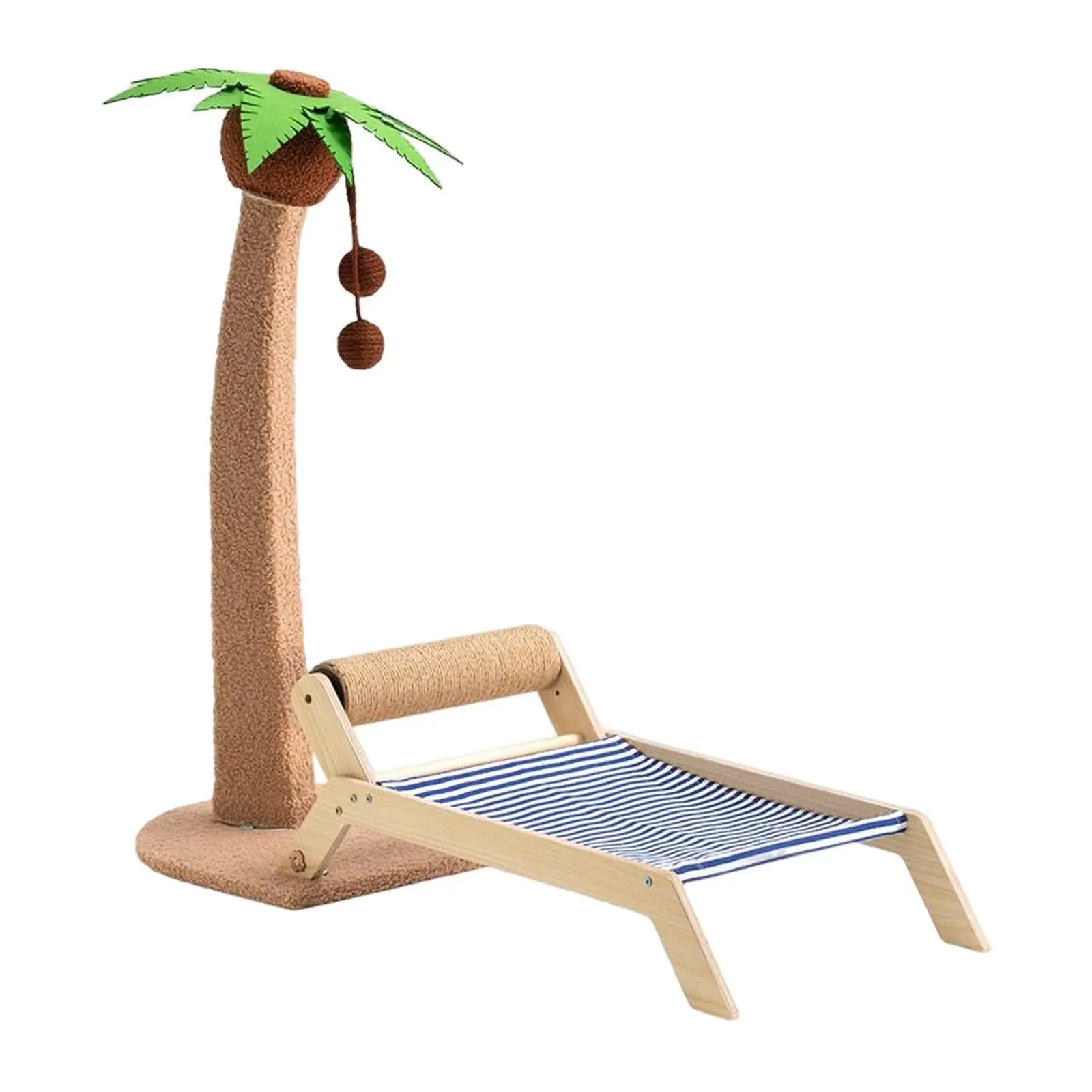 Cat Scratching Post Cat Bed with Hanging Interactive Squeaky Balls Beach Chair Scratcher Tree for Playing Kitty Indoor Cats