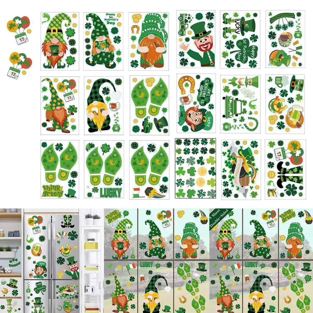 Green 's Day Cling Stickers Irish Shamrock Faceless Gnome Leprechaun Glass Decorations Gifts