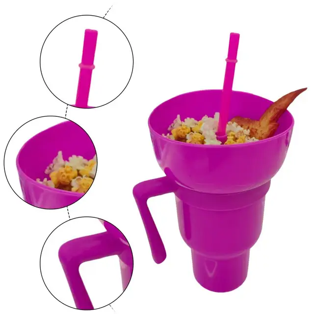 2 In 1 Snack Tumbler With Straw Leak-Proof Snack Cup Reusable Snack And  Drink Cup For Adults Kids Stadium Tumbler With Snack Bow - AliExpress