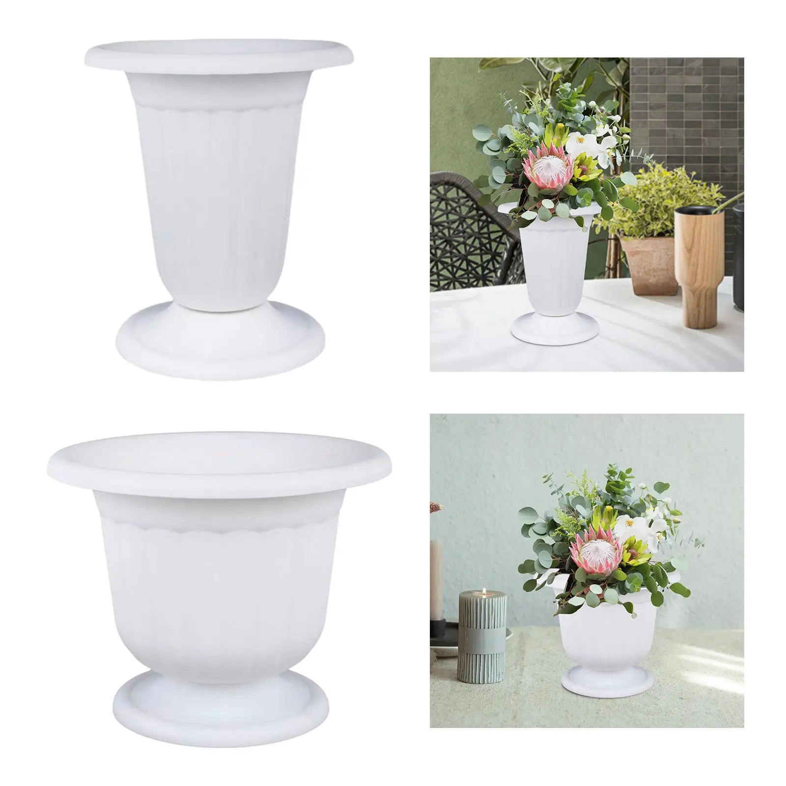 Classic Urn Planter, Plastic Outdoor Urn Planters, Pedestal Flower Vases, Porch Front Door Plant Pots