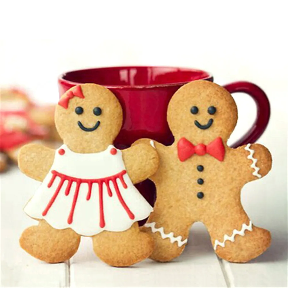 Description Picture 2 of item2pcs Christmas Gingerbread Man Women Cookie Cutter Winter Biscuit Fondant Pastry Bread Mold Kitchen Cake Decorating Tools Gifts