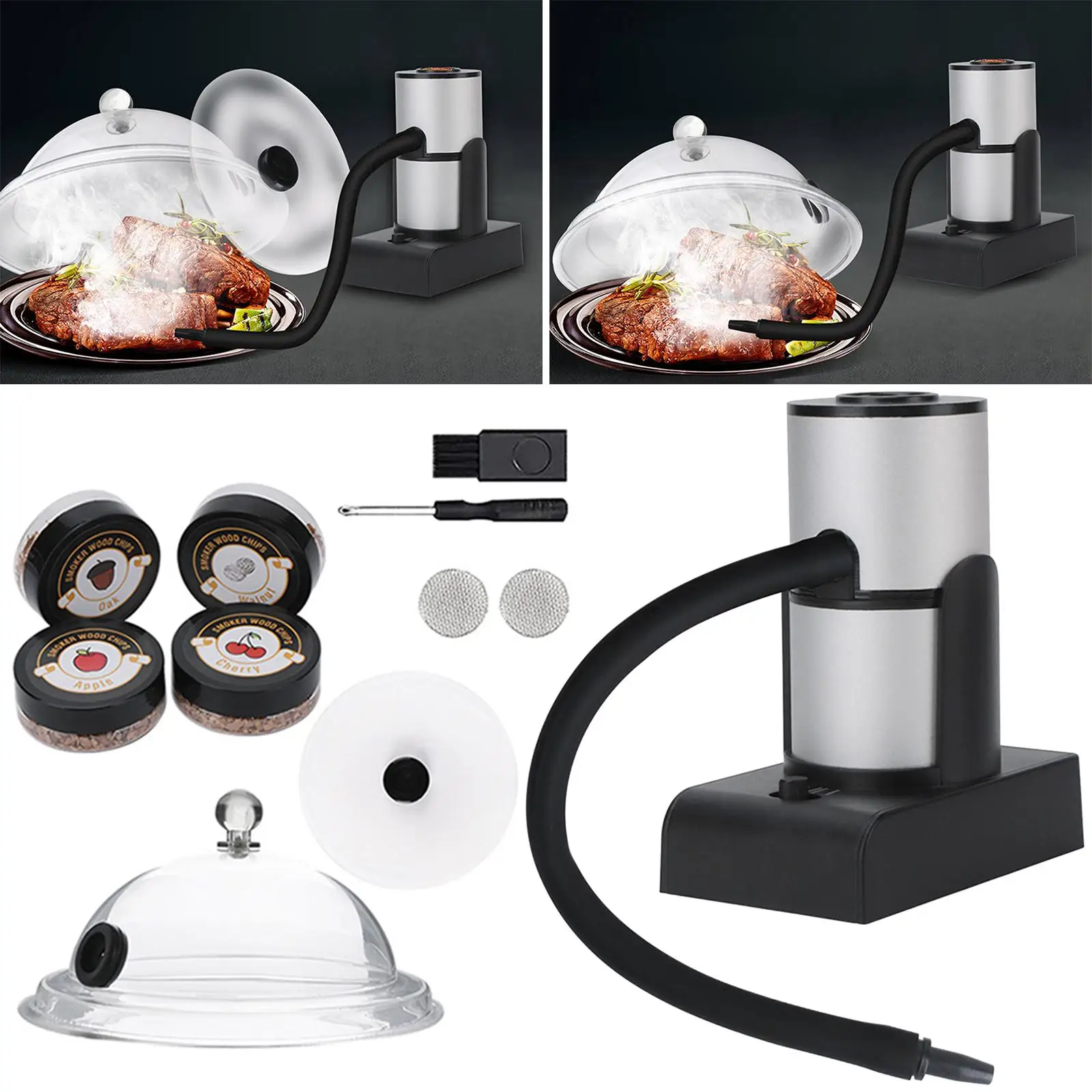 Portable Smoke Infuser Cooking Kitchen  with Wood Chips & Cleaning Brush Cold Food for Steak 