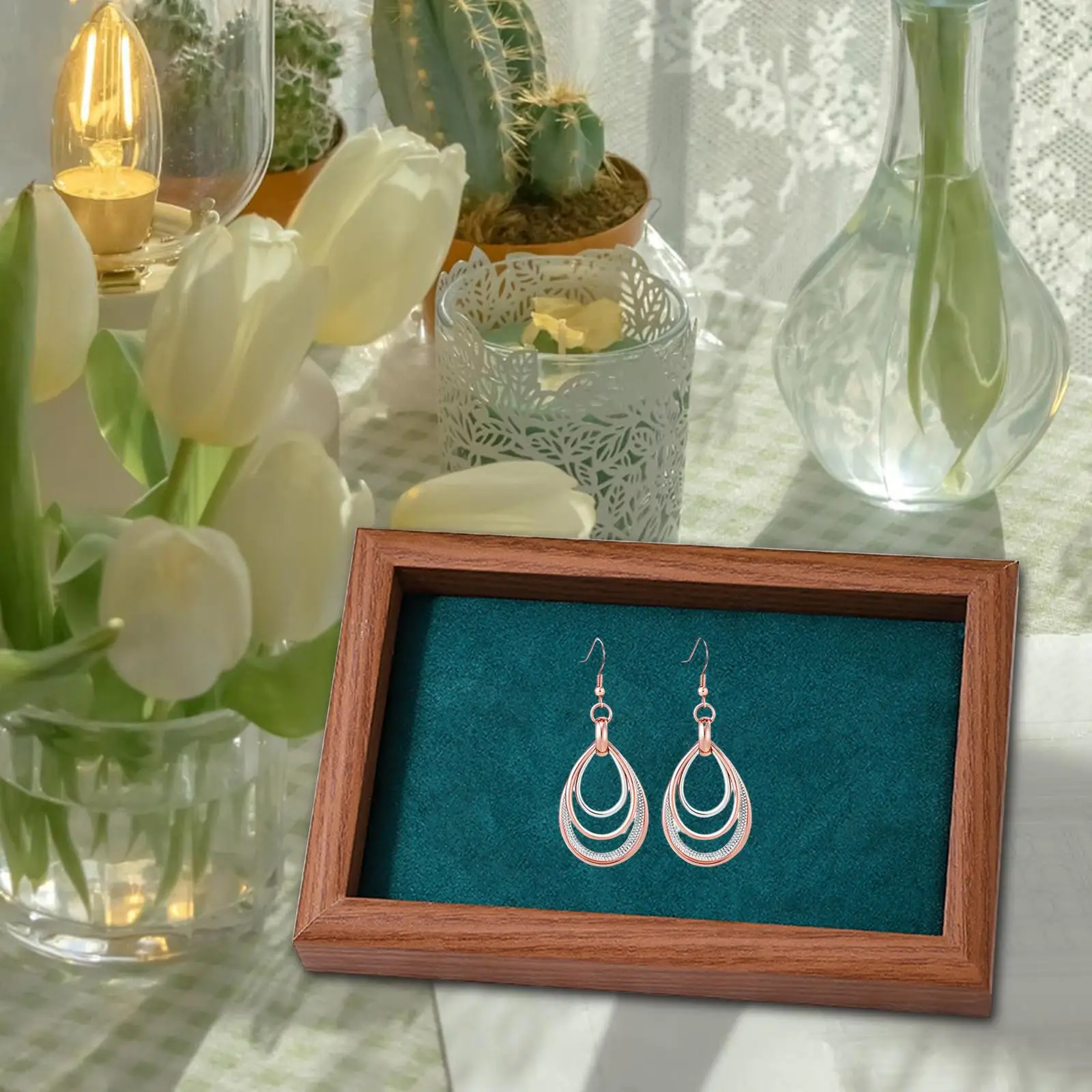 Jewelry Tray Organizer Wood Multifunctional Gift Jewelry Storage Display Tray for Earring Necklace Pendants Bracelet Women Girls
