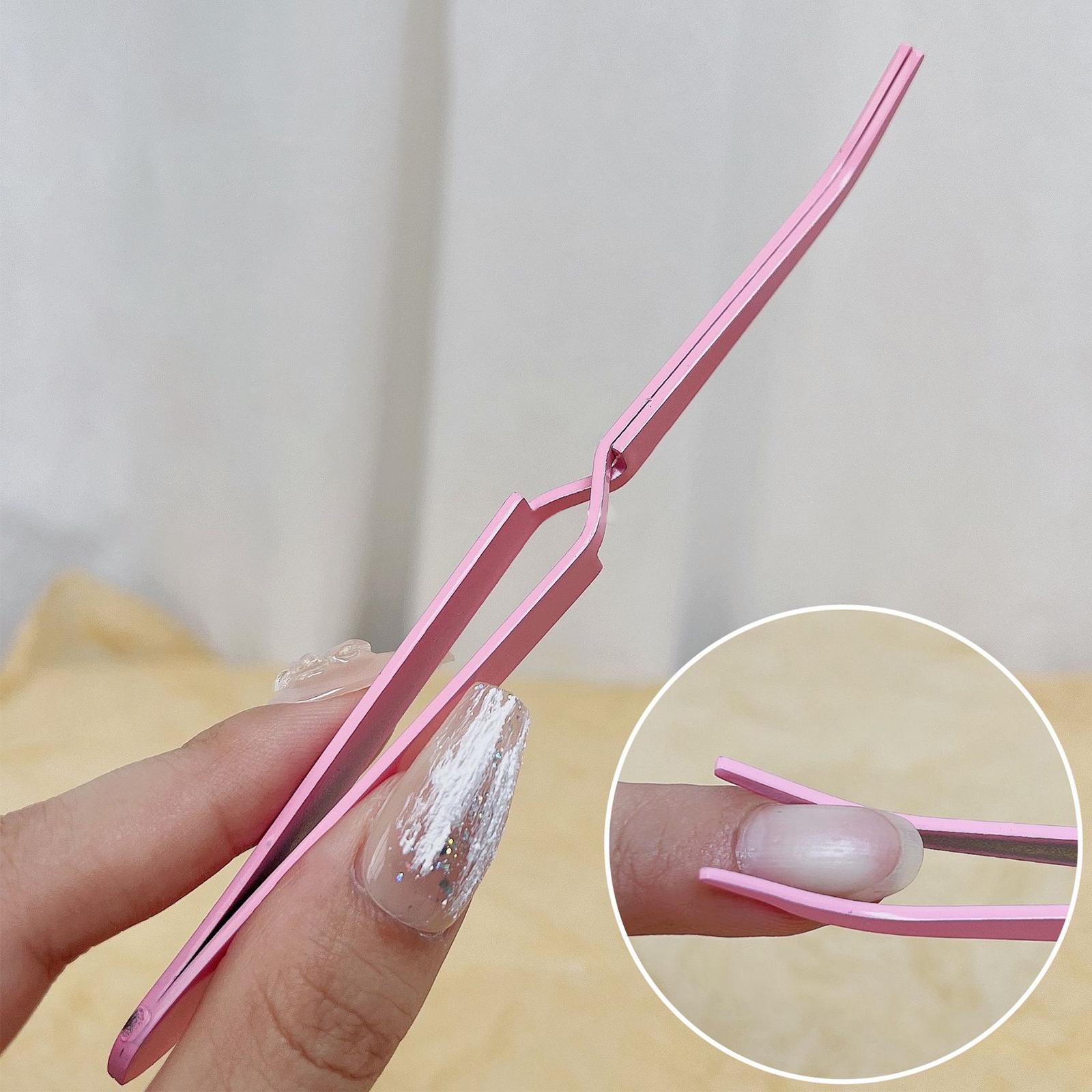 Nail Art Tweezers Manicure Rhinestones Picking Tools Nail Pincher Tweezers Tool Pink Multifunction Shaping Clip for Salon