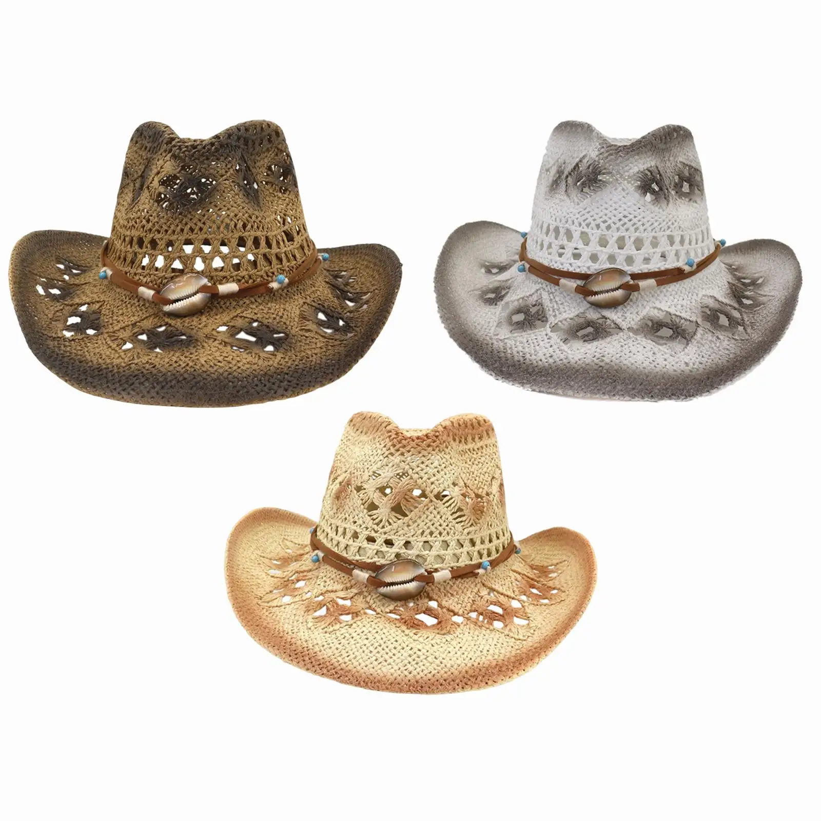Fashion Western Cowboy Hat, Handmade Weave Wide  Hat, Roll up  Protection for Outdoor Horseback Riding Rodeo