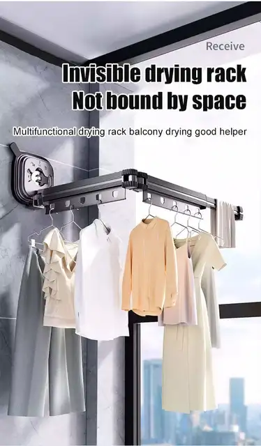 MYOYAY Estante de secado de ropa montado en la pared, colgador plegable  retráctil que ahorra espacio de 220 libras, percha de ropa resistente con