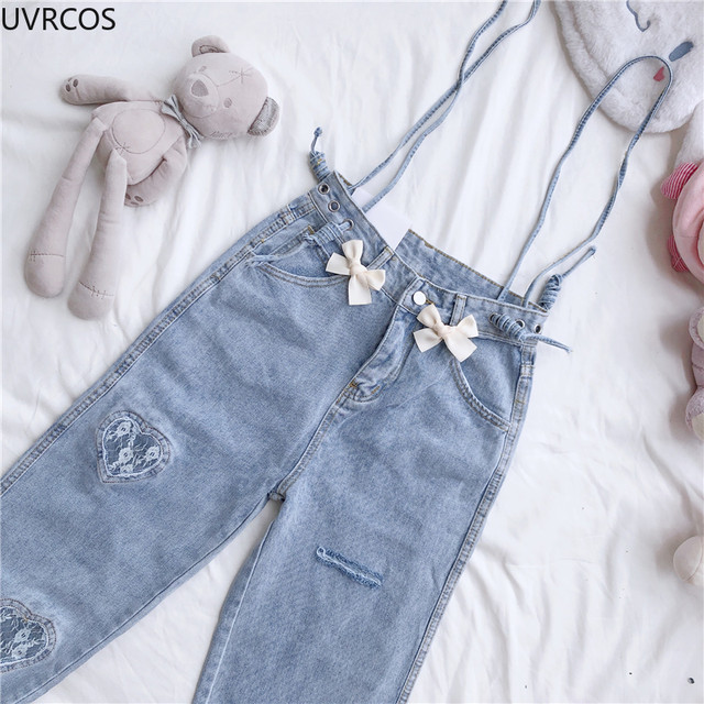 Japanese Lolita Women Kawaii High Waist Jeans Sweet Cartoon Bear