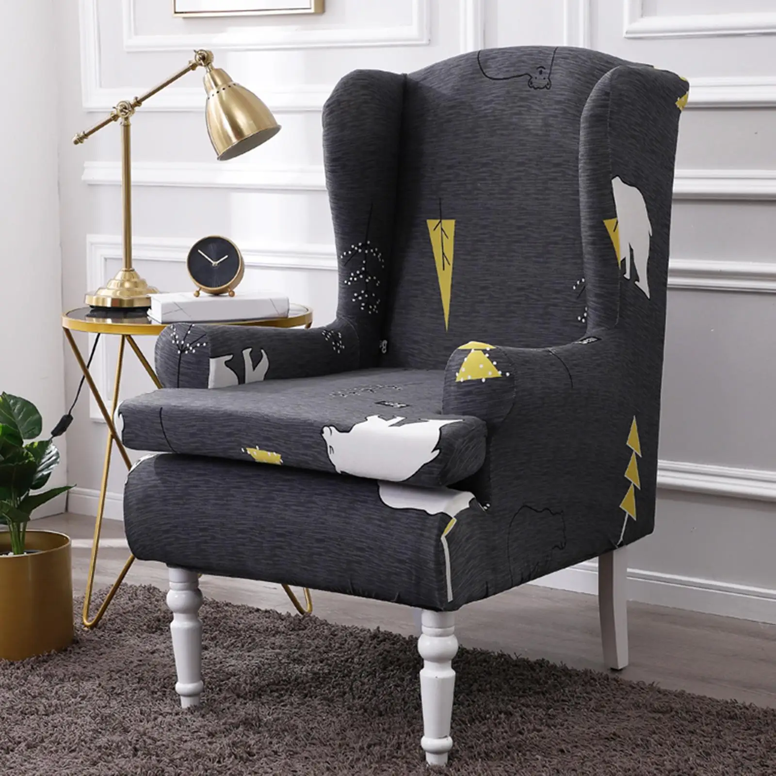 Spandex Stretch Wing Chair Slipcovers Printing Pattern Furniture Protector