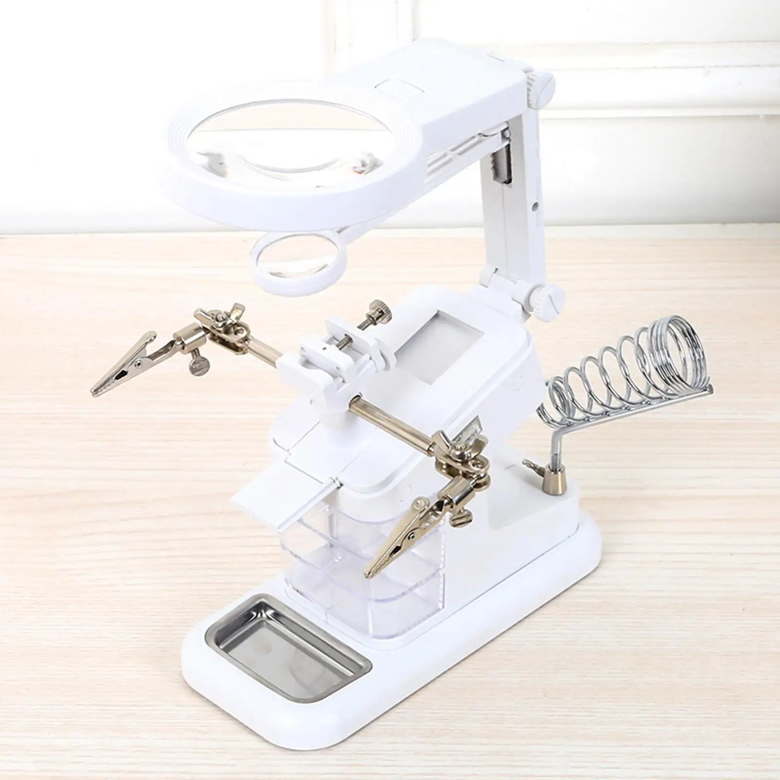 Magnifier Stand with Clip Clamp Base Adjustable Bench Magnifying Station for Crafts Painting Miniature Soldering Hobby Carving