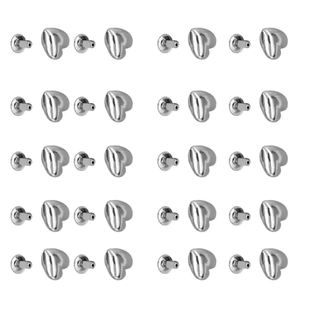 20Pcs Silver Heart Patterns Rivets Metal Rivet Studs Leather 