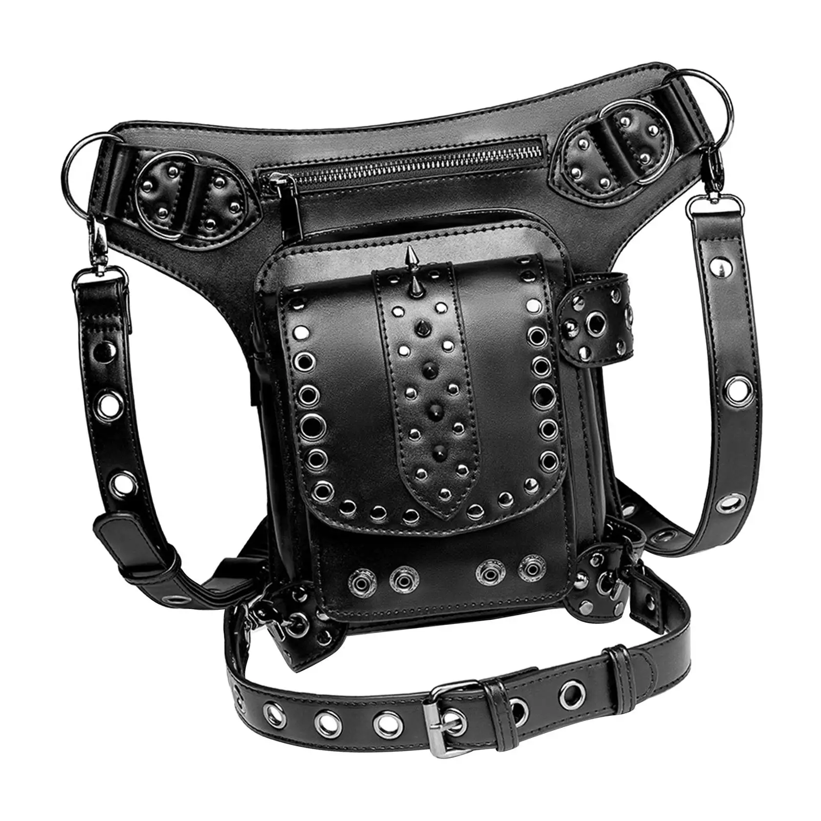 Gothic Steampunk Waist Bag Fashion PU Leather Thigh Belt Packs for Climbing