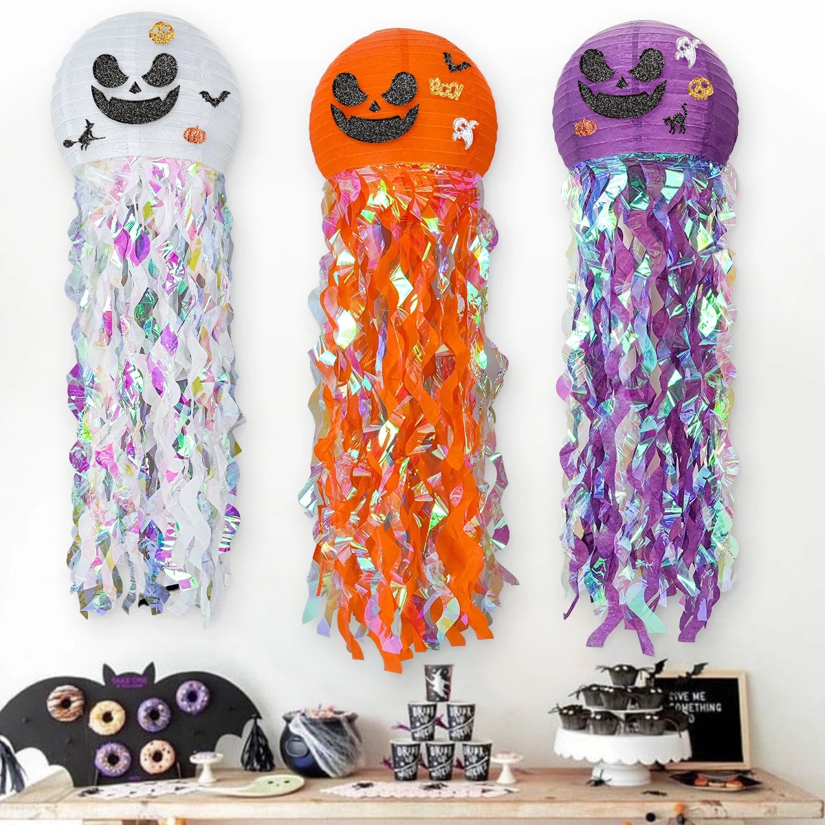 Description Picture 2 of itemHalloween Jellyfish Pumpkin Paper Lantern DIY Ghost Party Pumpkin Bat Trick or Treat Home Shop Decor Happy Halloween Day