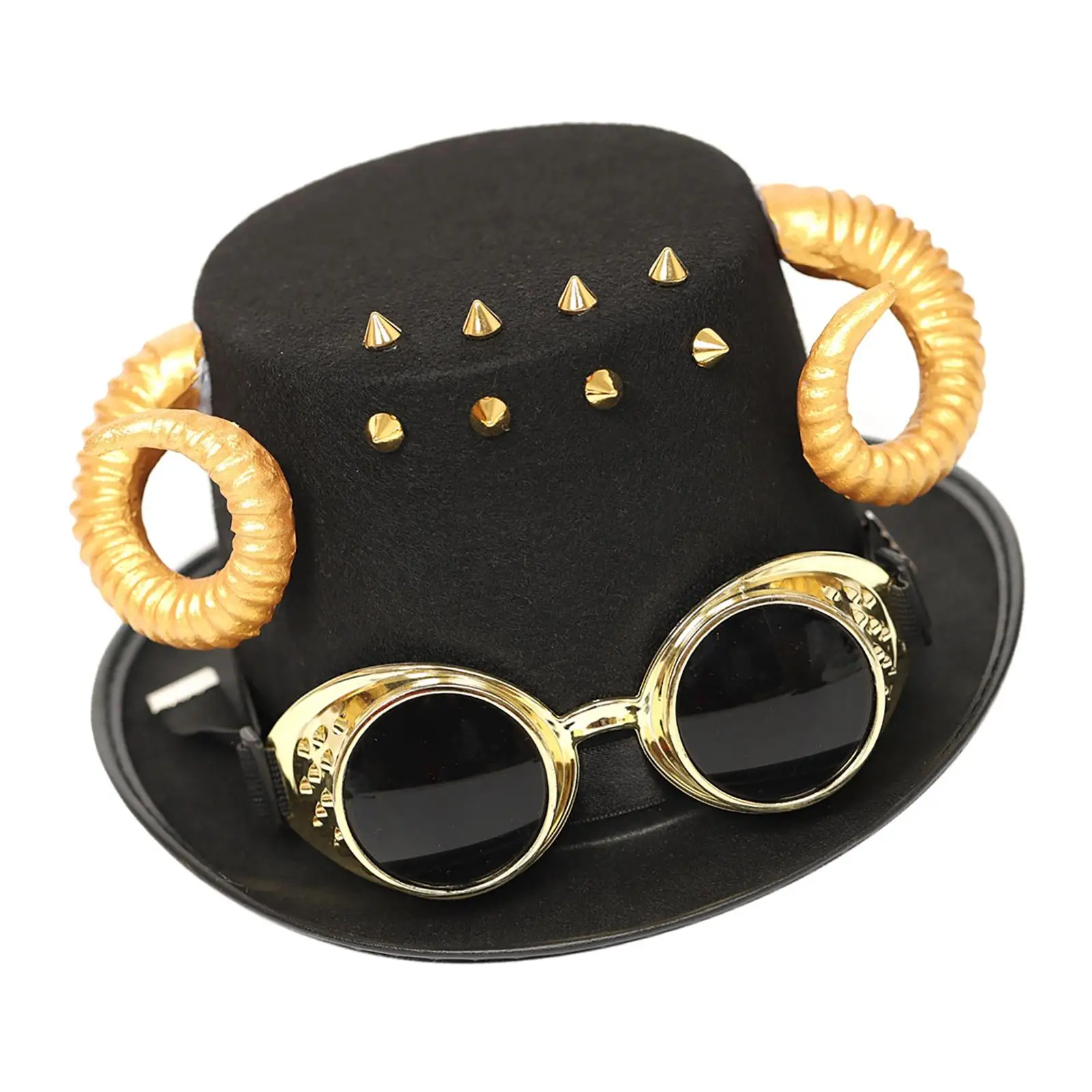Halloween Steampunk Top Hat with Goggles,Classic Punk Cosplay Party Cow Horn Headgear for Party Men Women