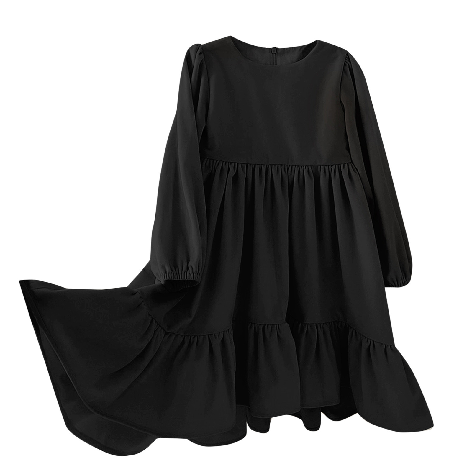 Girl Ruffle Dress Kids Little Party Vestido Autumn Winter Long Sleeve Solid Irregular Princess Ruffle Casual Party Dresses