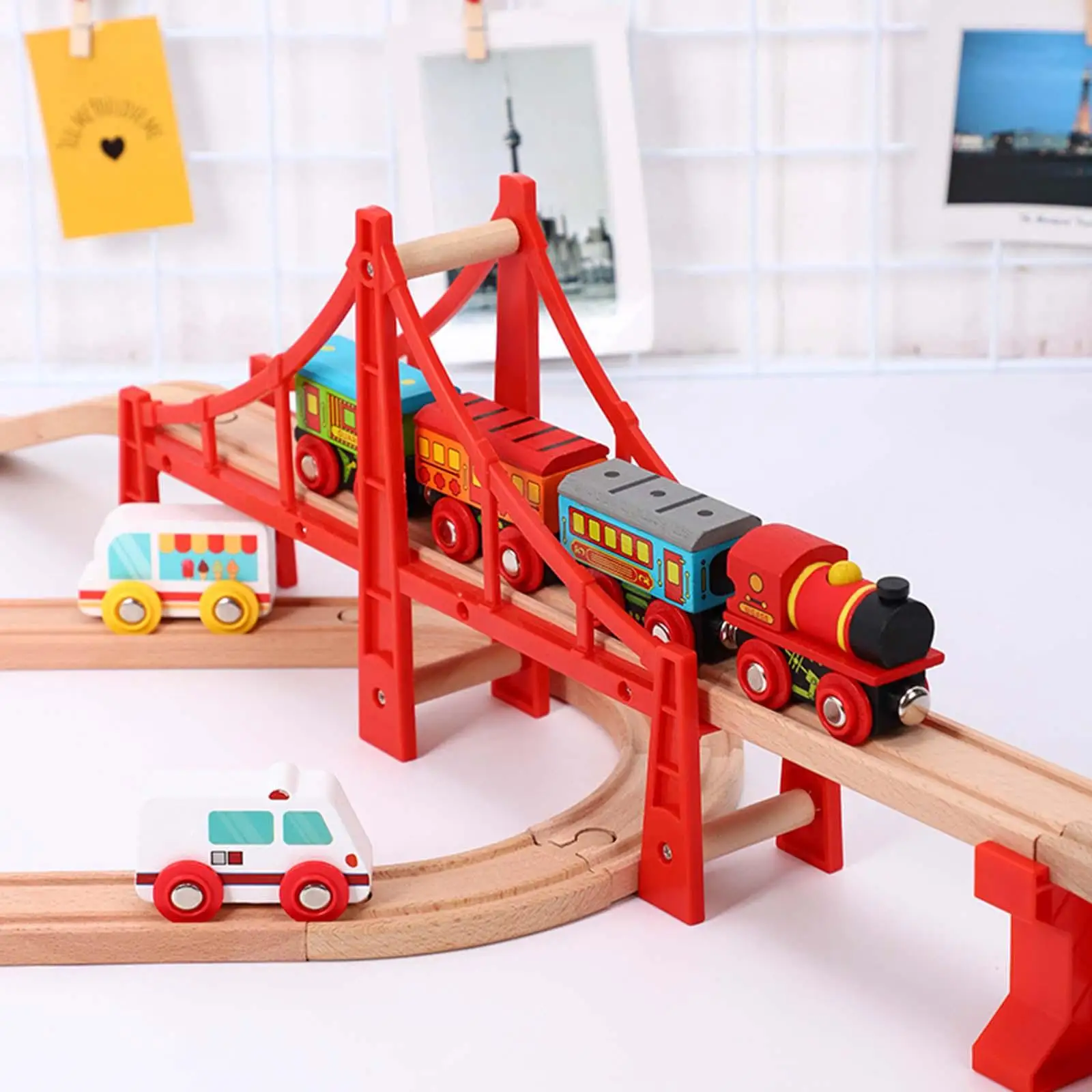 Wood Train Tracks Toys Accessories Bridge Educational Toy for Birthday Gift