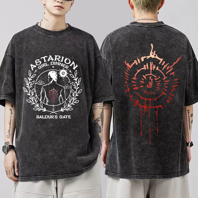 Vintage Washed Astarion Graphic T Shirts Men's Classic Style