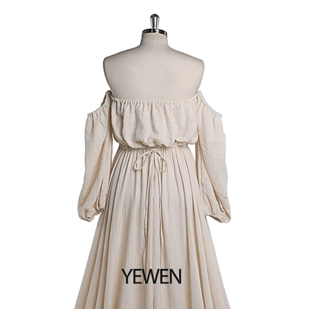 Off Shoulder Cotton Boho Evening Dresses Long Side Slit Photo Shoot Dresses Photography Props YEWEN YW220214 evening wear