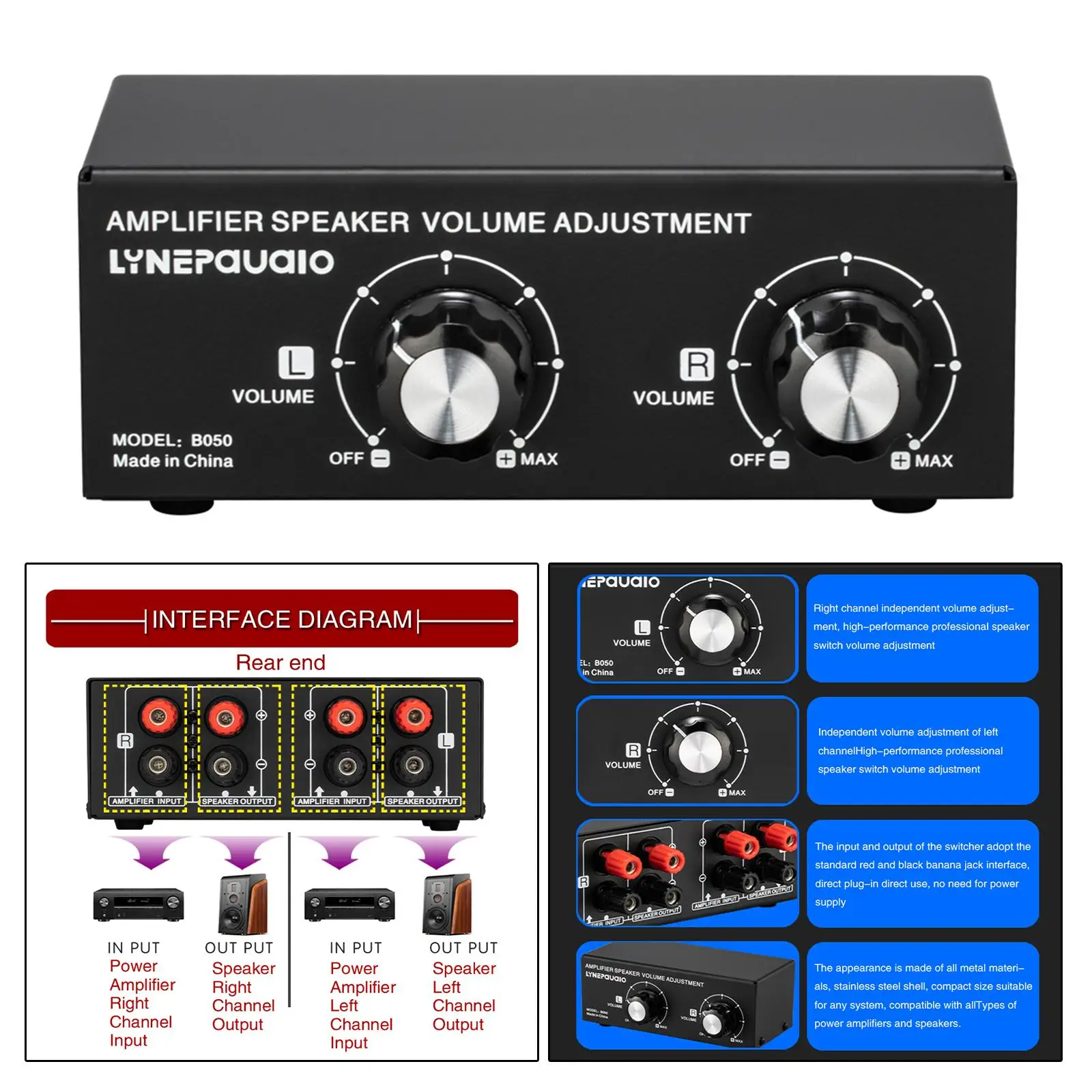 Speaker Volume Selector  Right Channels Up to 150 Channel Distribute Speakers for Film Home Theater Audio