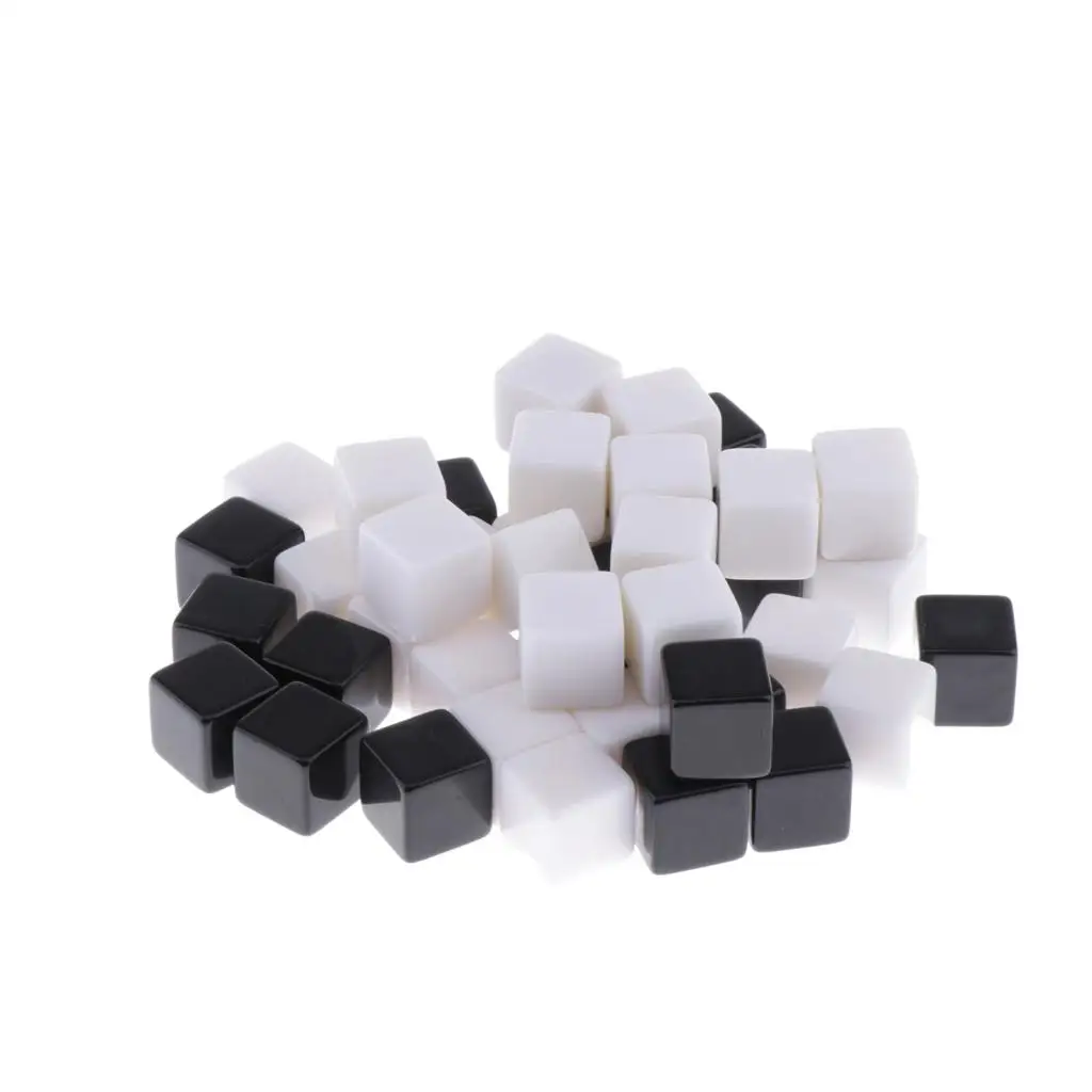 50 Black White Blank D6 Dice Set Game Toy Party Supplies