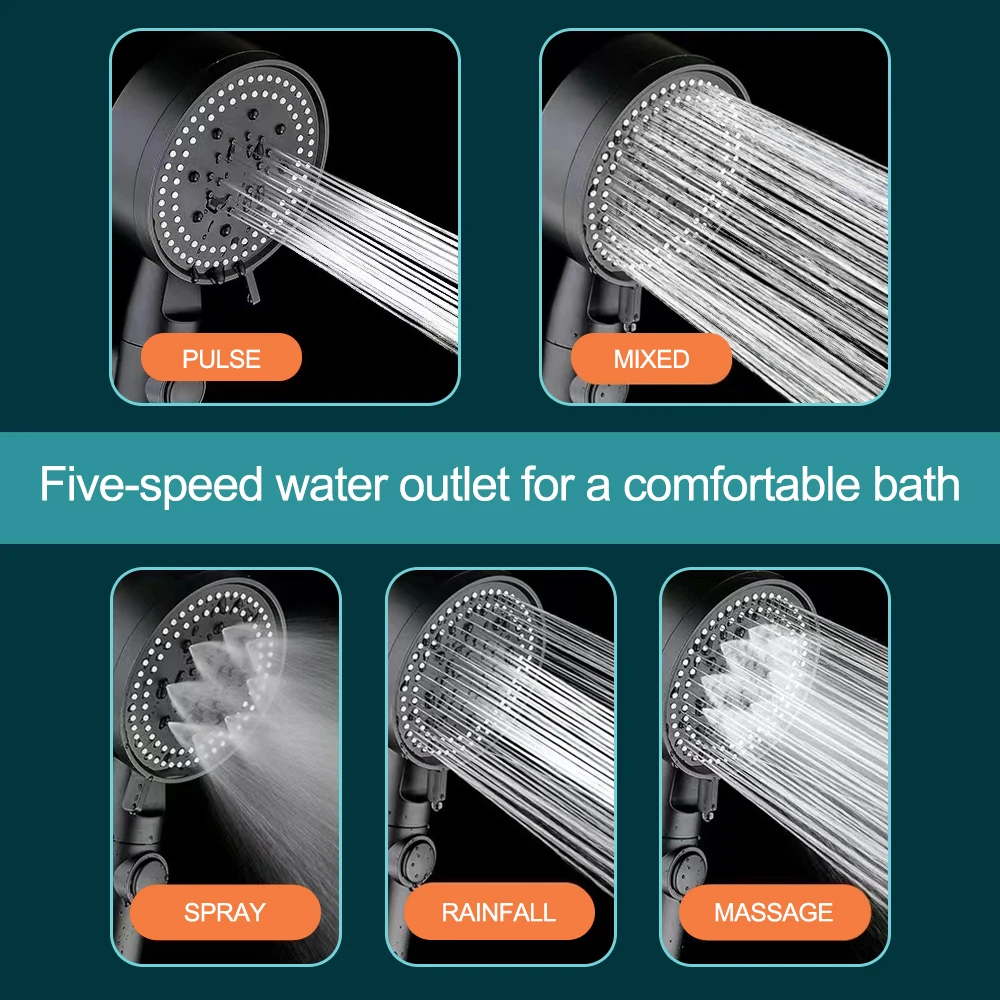High Pressure Shower Set Shower with Hose 5 Adjustment Modes Shower Water Saving One Touch Stop Bathroom Accessories
