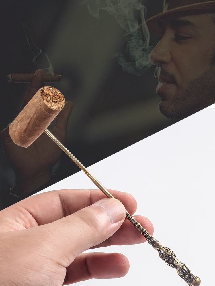 Brass Cigar Drill Dredge Needle Cigar Pass Needle Engraved Cigar Needle Drill Cigar Knife Cigar Holder Cigar Smoking Accessories