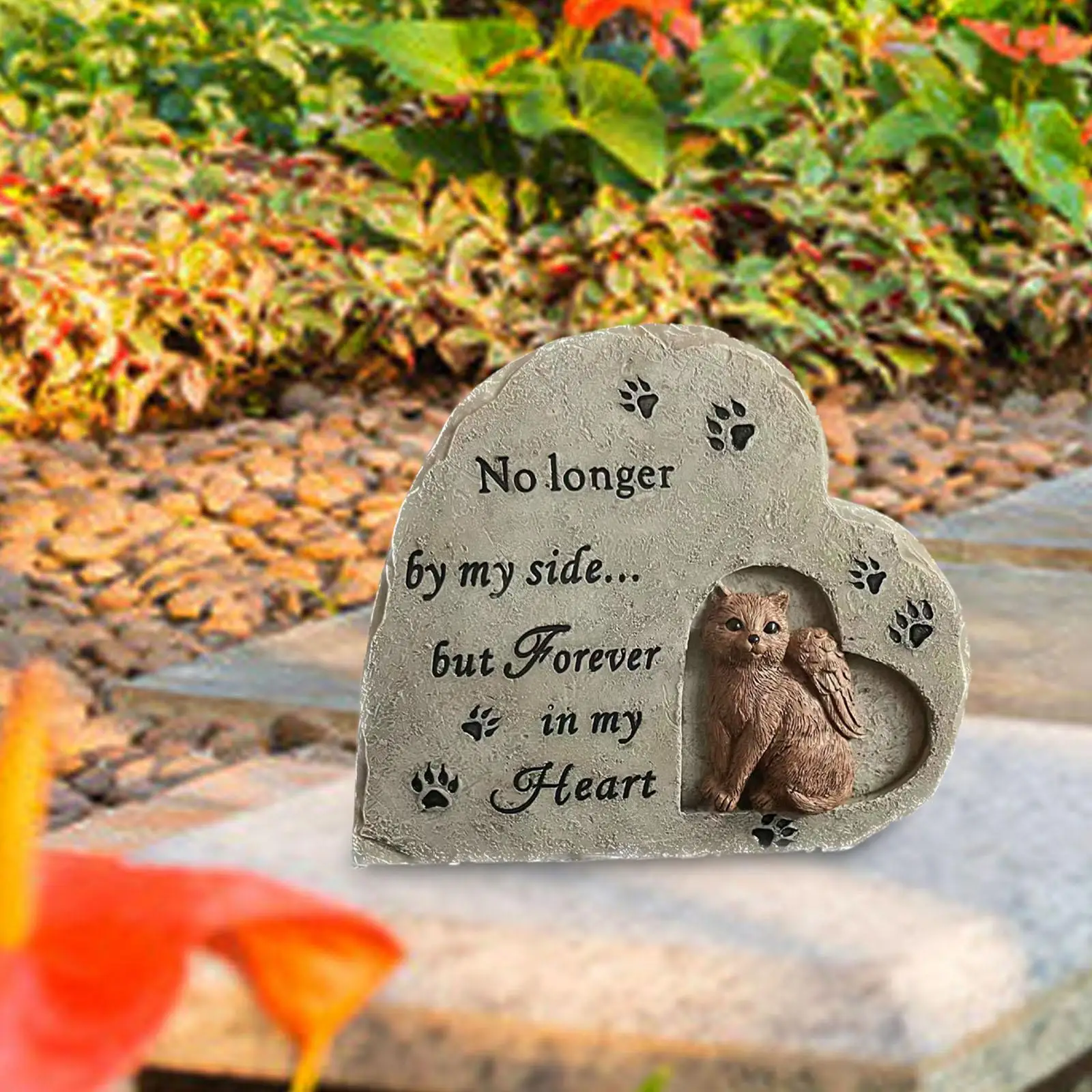 Pet Cat Memorial Stone Paw Print Cat Tombstone for Patio Outside Backyard